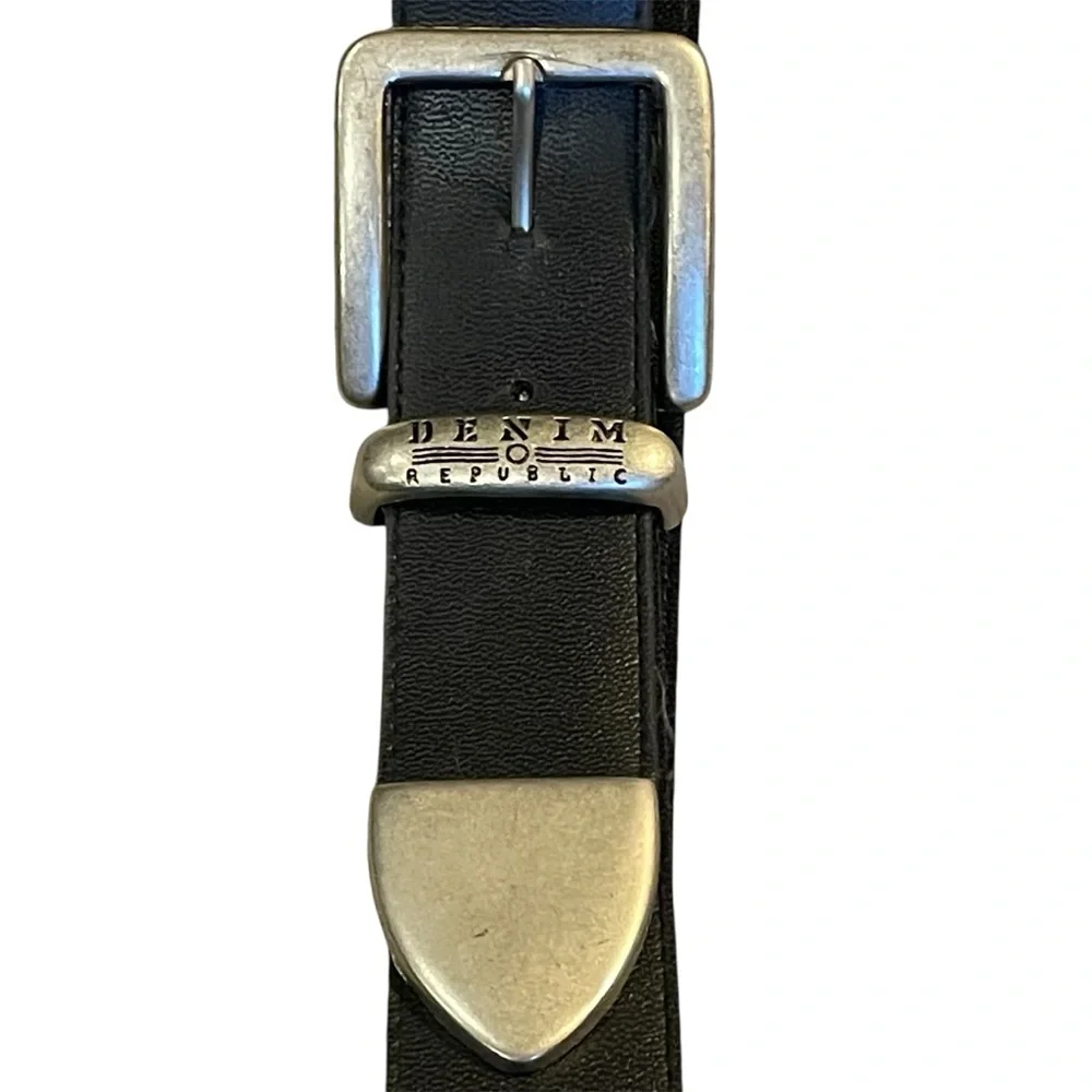 Denim Republic Men’s Black Belt with Silvertone Buckle & Tip